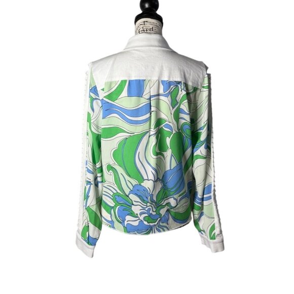 A.Z.I. Womens Top Long Sleeve Button Up Green Blue Floral Print Artsy Size M NEW - Picture 3 of 8